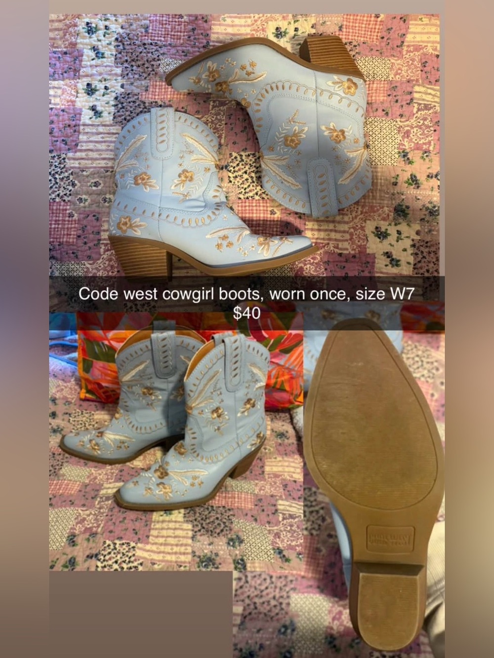 Women's Code West Light Blue Embroidered Cowgirl Boots